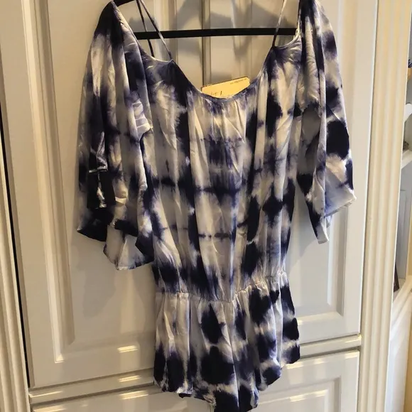 🦋 Vintage Havana Tie Dye v-neck Boho butterfly sleeve shorts romper
