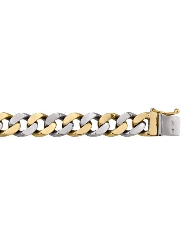 10, 14 Karat Yellow and White Gold Flat Beveled Link Curb 10.0 mm Bracelet