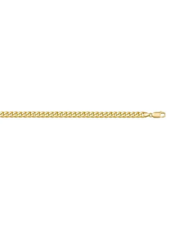10, 14 Karat Yellow Gold Flat Beveled Link Curb 3.3 mm Italian Bracelet
