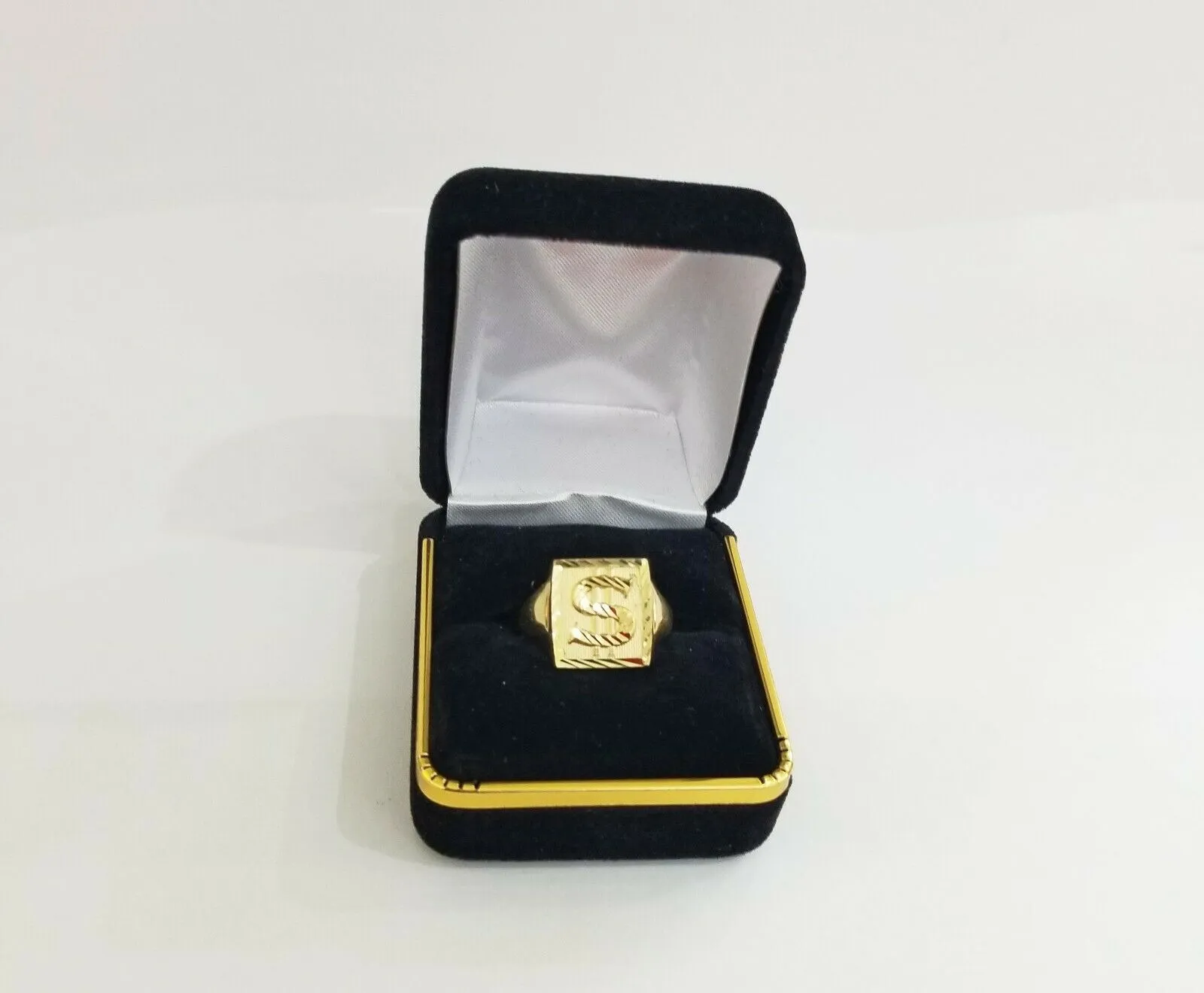 10k Men's yellow Gold "$" dollar sign Ring ,Sizable casual square gold ring 10kt