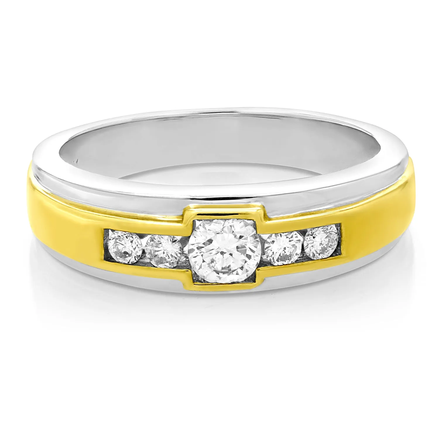 1/2 cttw Five Stone Diamond Men's Wedding Band in 14K White Gold
