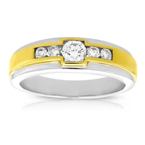 1/2 cttw Five Stone Diamond Men's Wedding Band in 14K White Gold