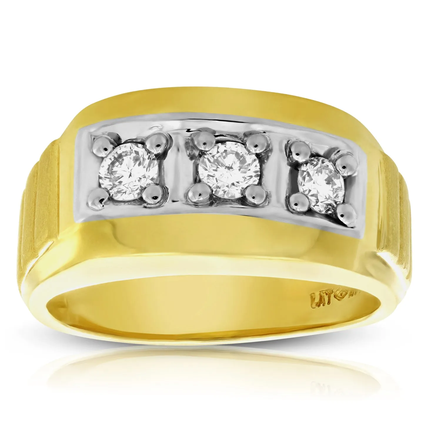 1/2 cttw Three Diamond Men's Wedding Ring in 14K Yellow Gold