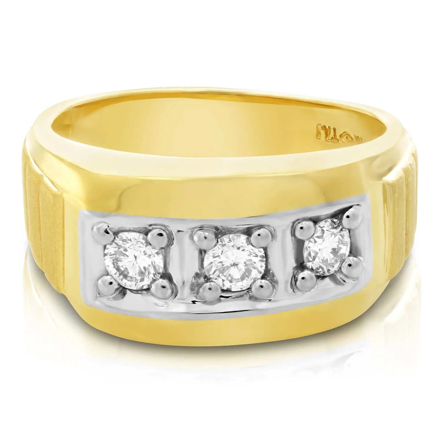 1/2 cttw Three Diamond Men's Wedding Ring in 14K Yellow Gold