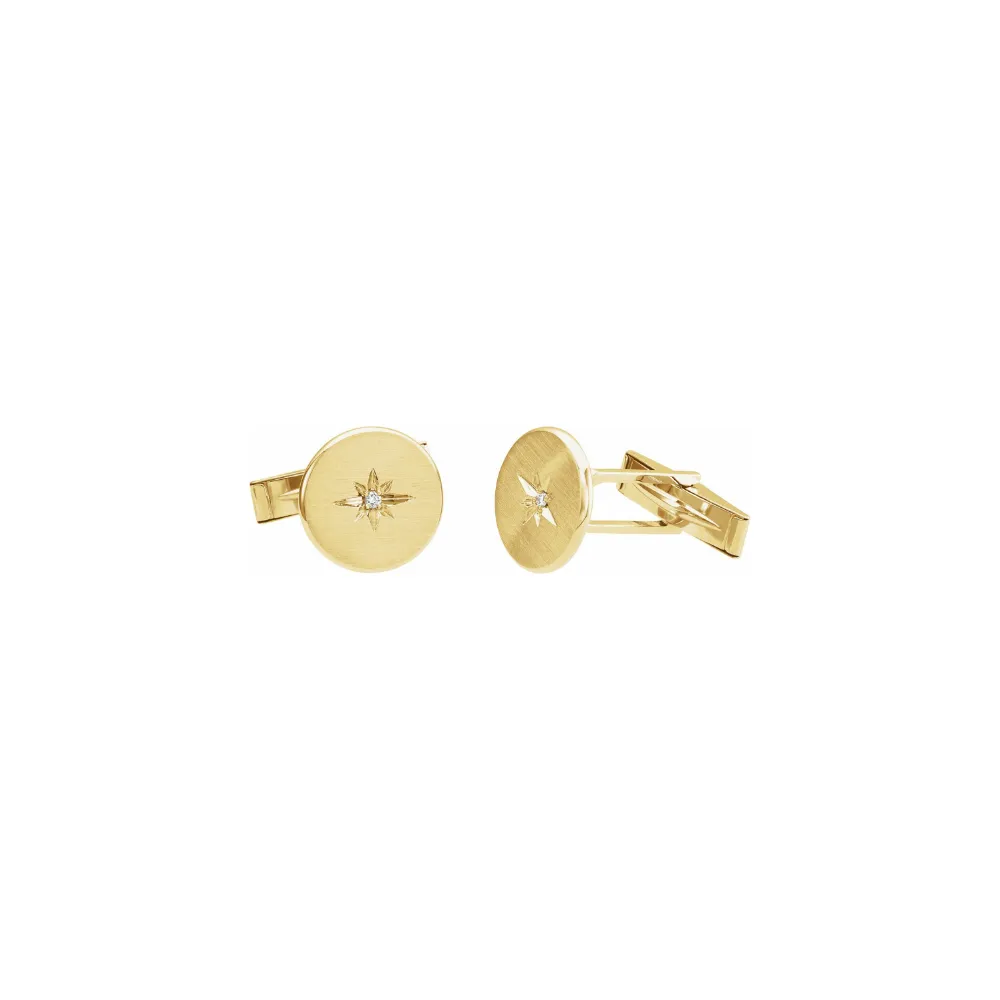 14K Gold & Diamond Sunburst Men's Cuff Links