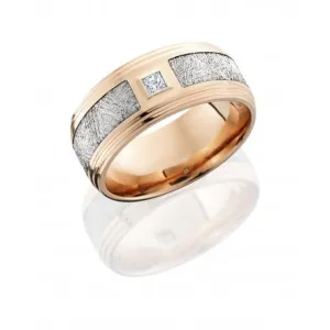 14K Rose Gold Diamond and Genuine Meteorite Band Ring