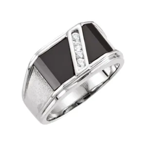 14k White Gold Men's Onyx & 1/8 CTW Diamond Ring, Size 11