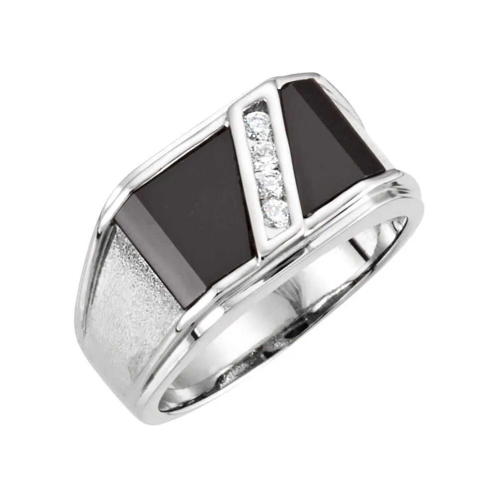 14k White Gold Men's Onyx & 1/8 CTW Diamond Ring, Size 11