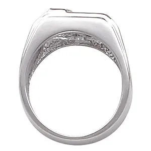 14k White Gold Men's Onyx & 1/8 CTW Diamond Ring, Size 11
