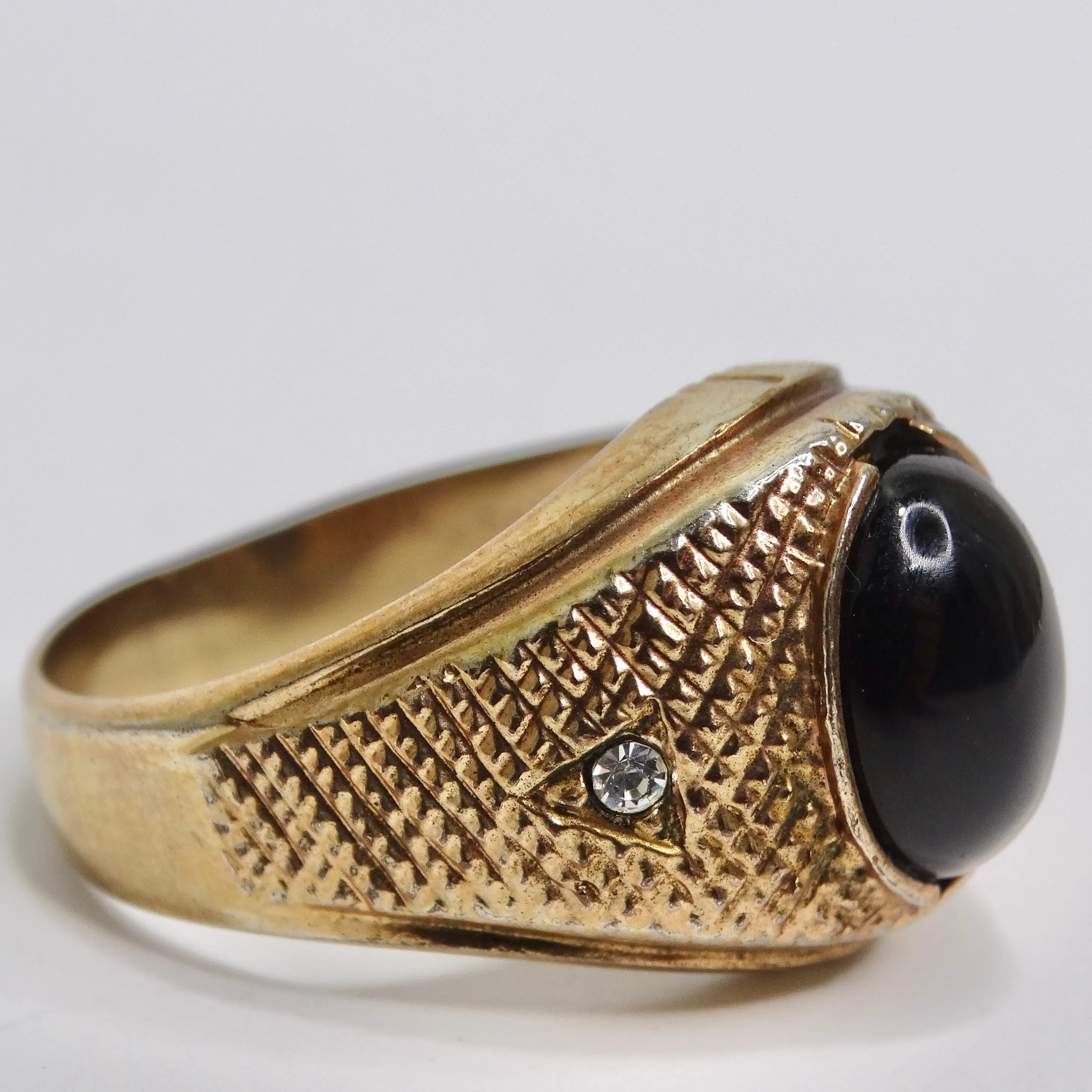 18K Gold Plated Onyx Stone Mens Ring Circa 1960