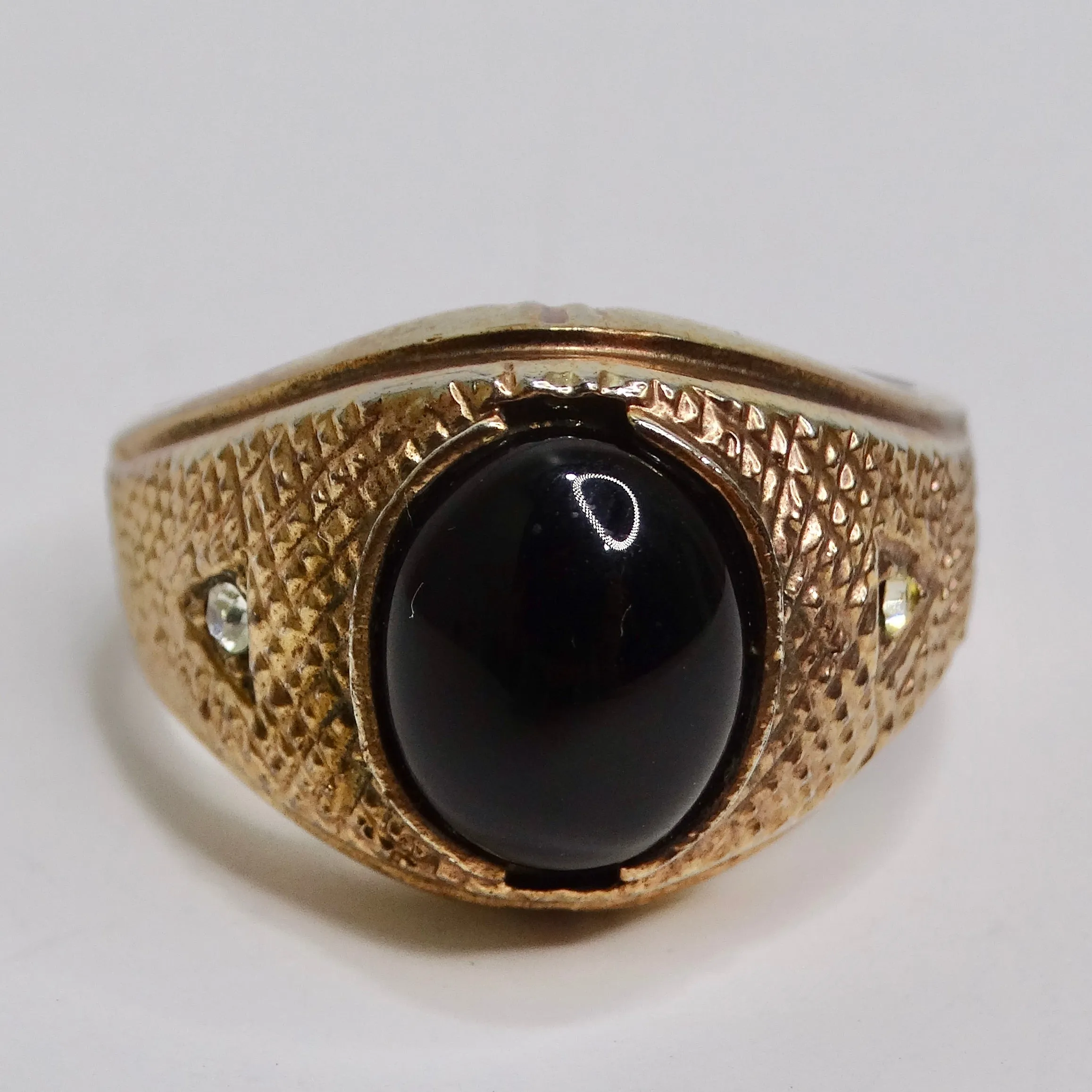 18K Gold Plated Onyx Stone Mens Ring Circa 1960