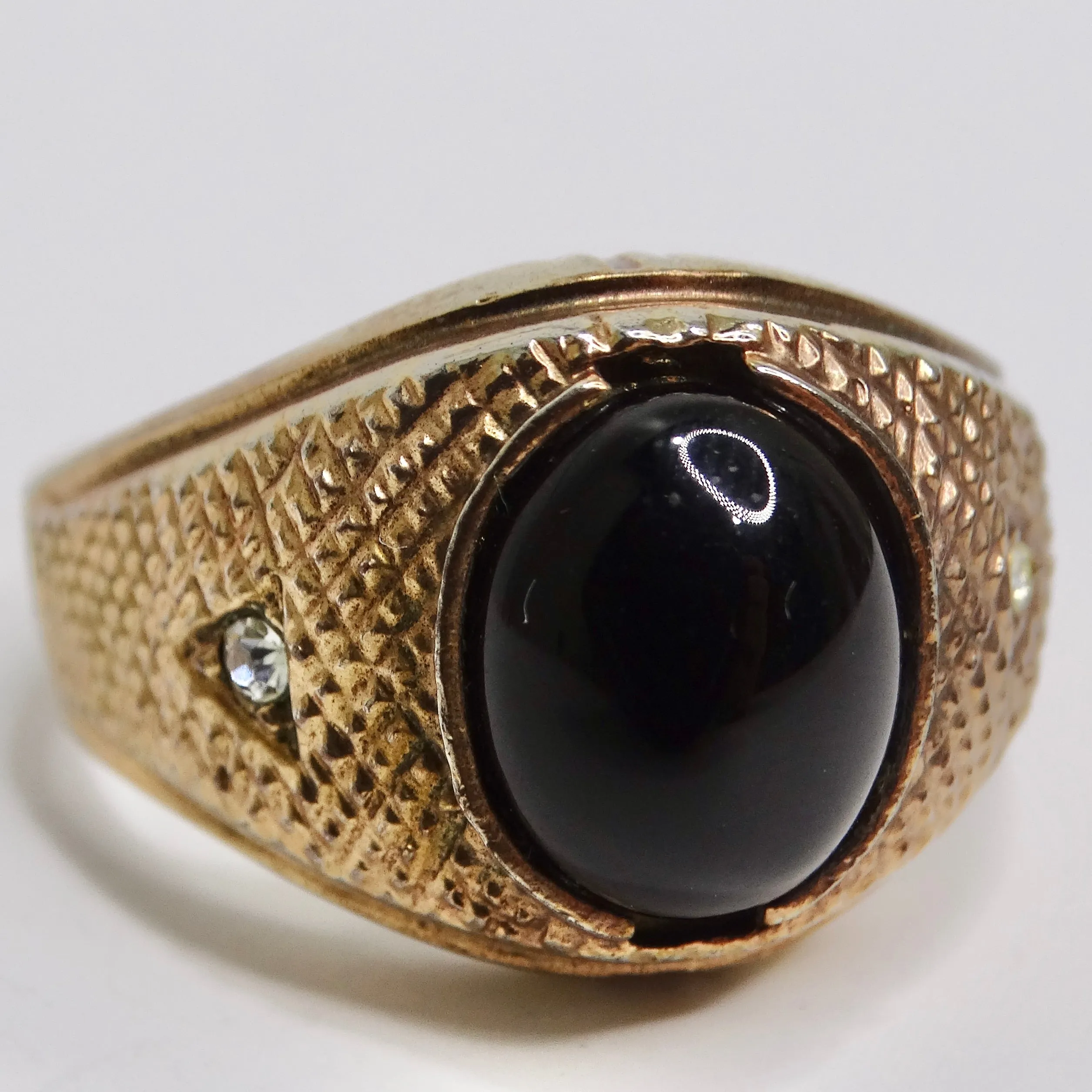 18K Gold Plated Onyx Stone Mens Ring Circa 1960