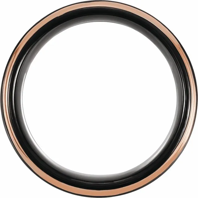 18K Rose Gold PVD and Black PVD Tungsten Flat Grooved Band 6mm or 8mm