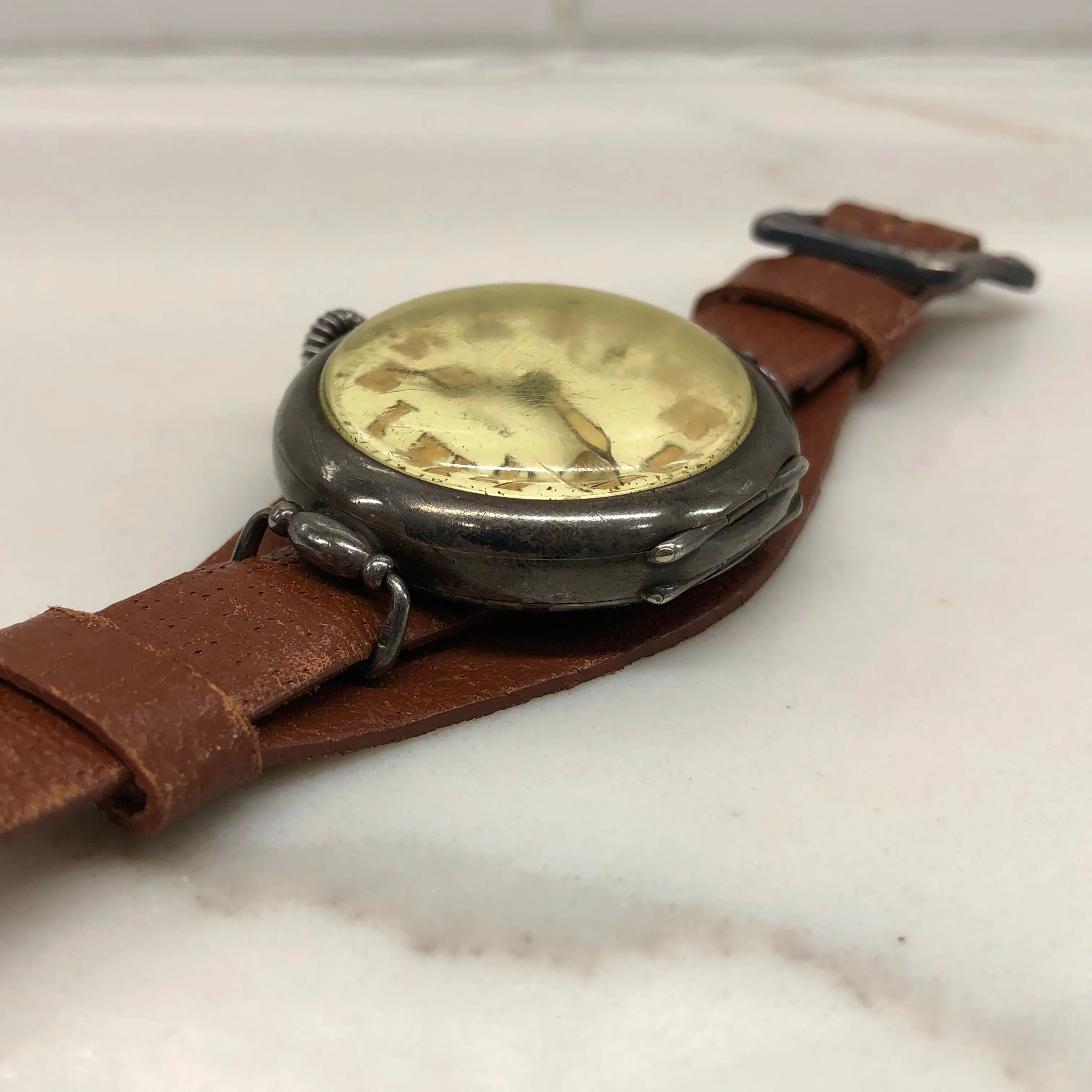 1917 Rolex WWI Trench .875 Silver White Porcelain Flex Lug Wristwatch