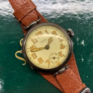 1917 Rolex WWI Trench .875 Silver White Porcelain Flex Lug Wristwatch