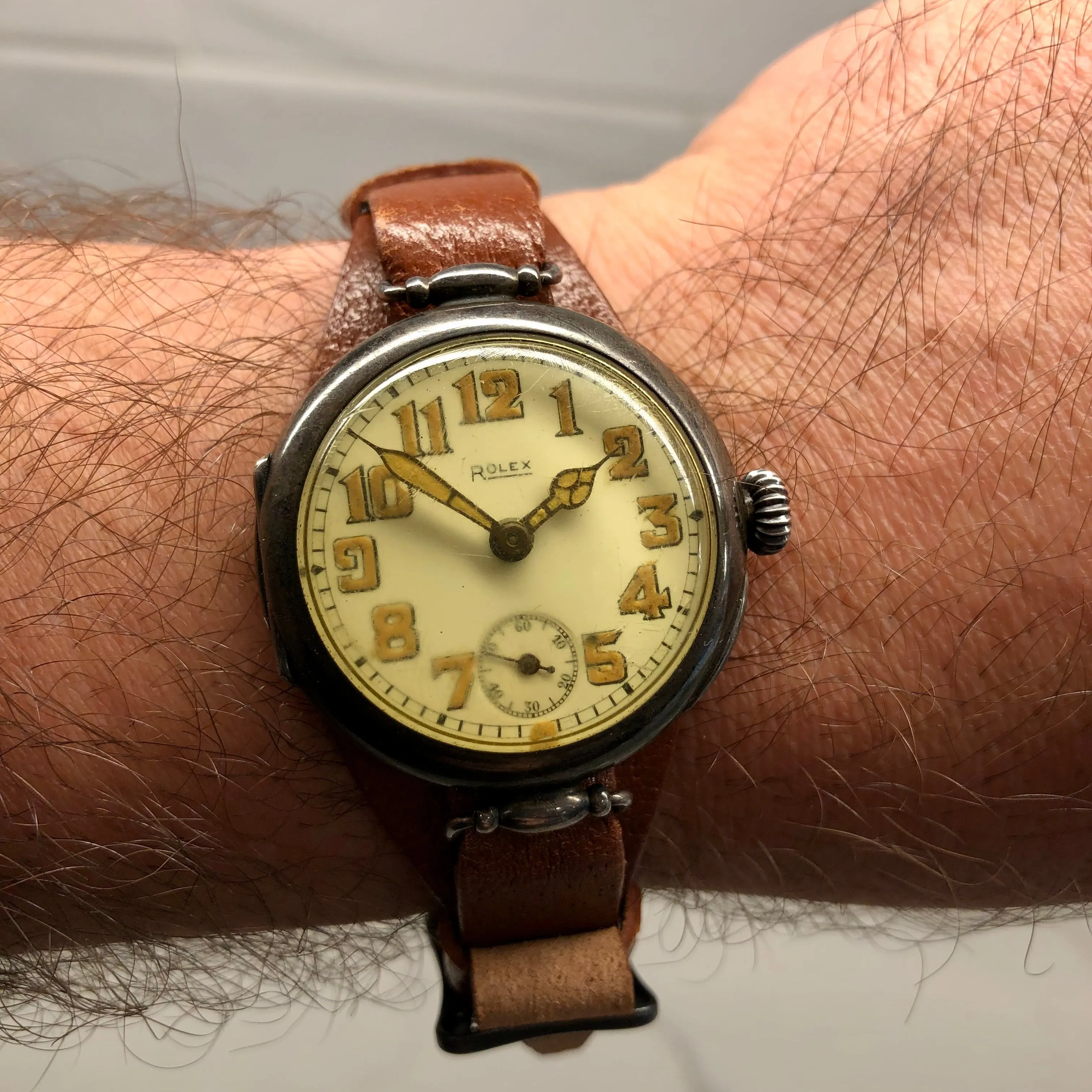 1917 Rolex WWI Trench .875 Silver White Porcelain Flex Lug Wristwatch