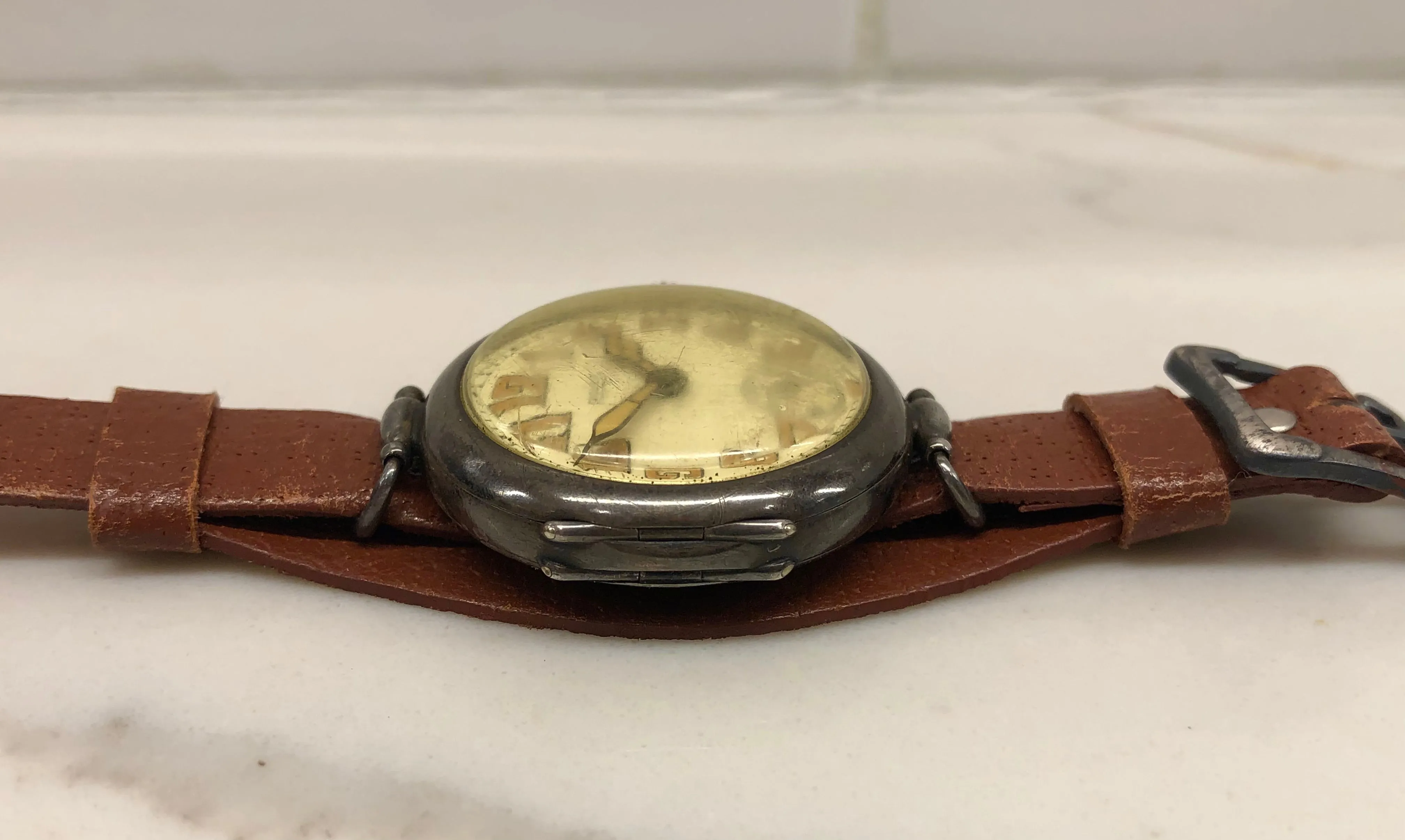 1917 Rolex WWI Trench .875 Silver White Porcelain Flex Lug Wristwatch