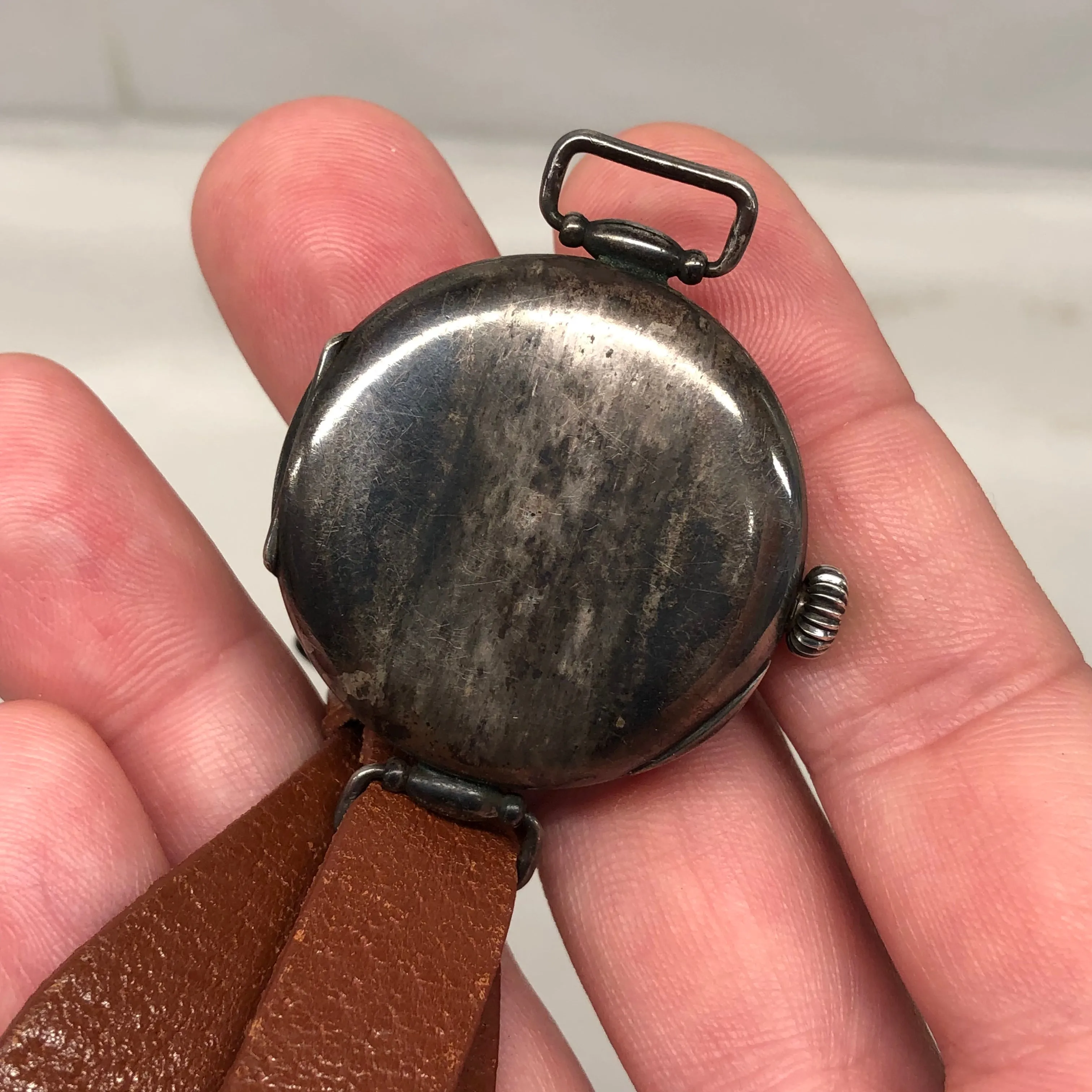 1917 Rolex WWI Trench .875 Silver White Porcelain Flex Lug Wristwatch