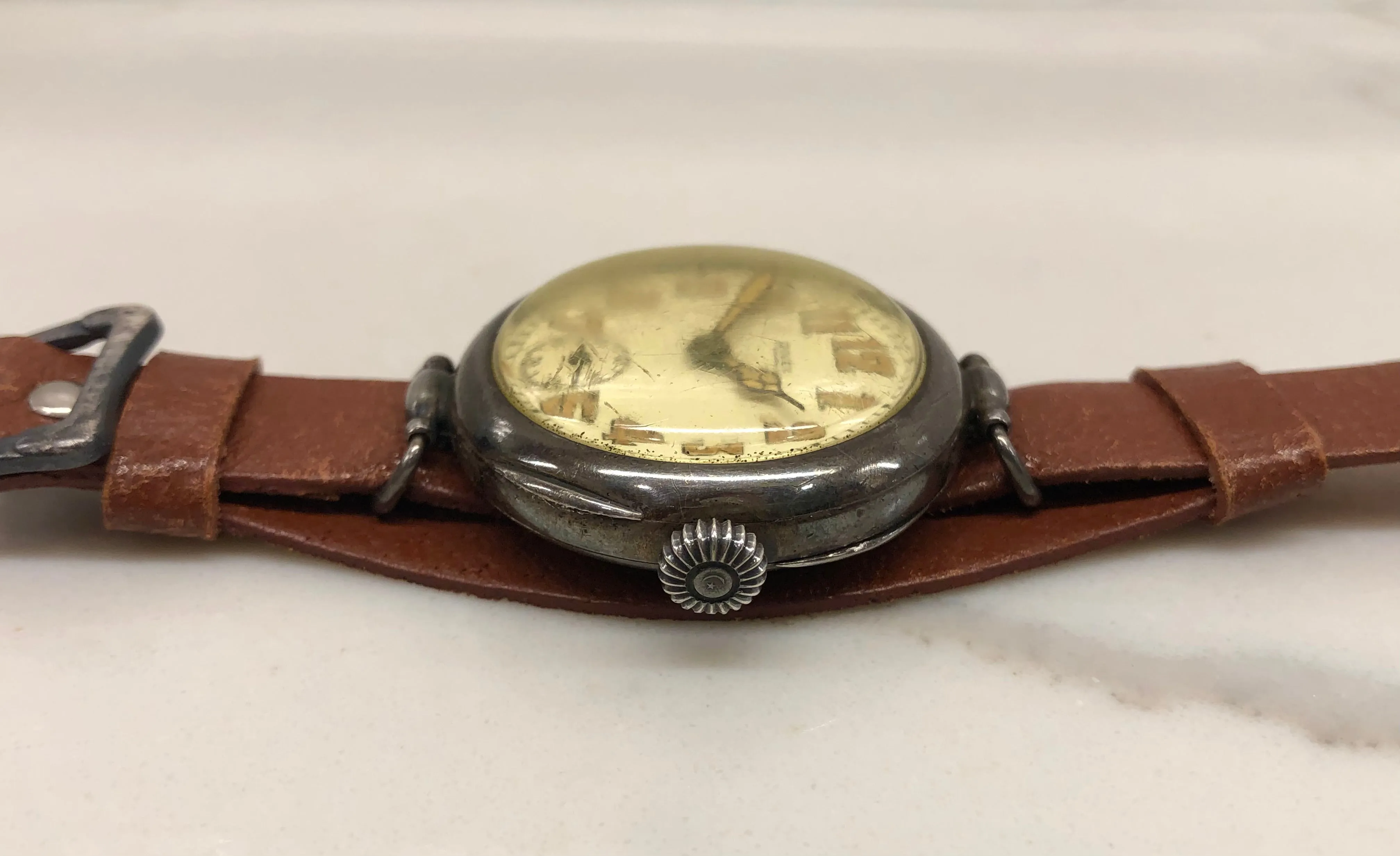 1917 Rolex WWI Trench .875 Silver White Porcelain Flex Lug Wristwatch