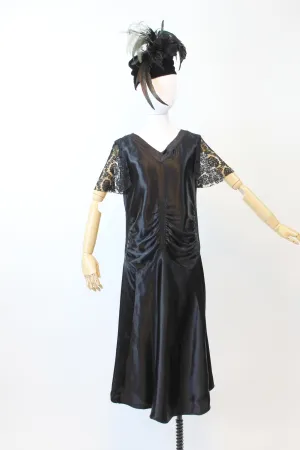 1920s LIQUID SATIN flutter sleeves dress small medium | new fall winter