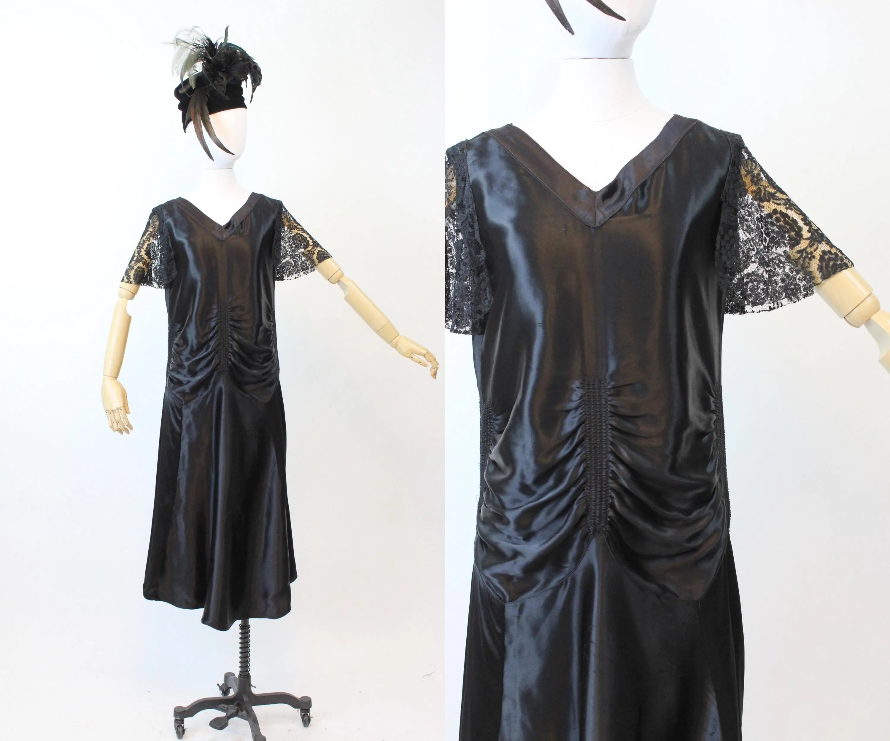 1920s LIQUID SATIN flutter sleeves dress small medium | new fall winter