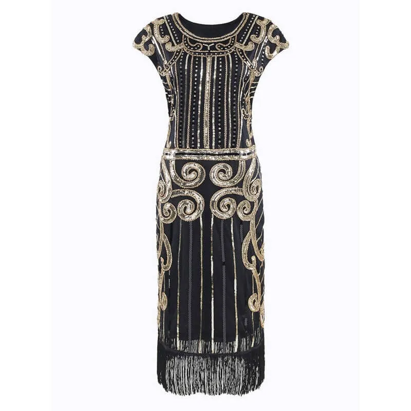 1920s Sequined Flapper Dress - Black & Gold - Hire