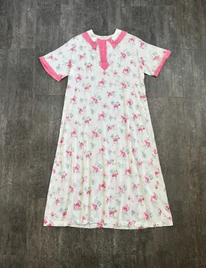 1930s floral print dress . pink and white dress . size large to xl