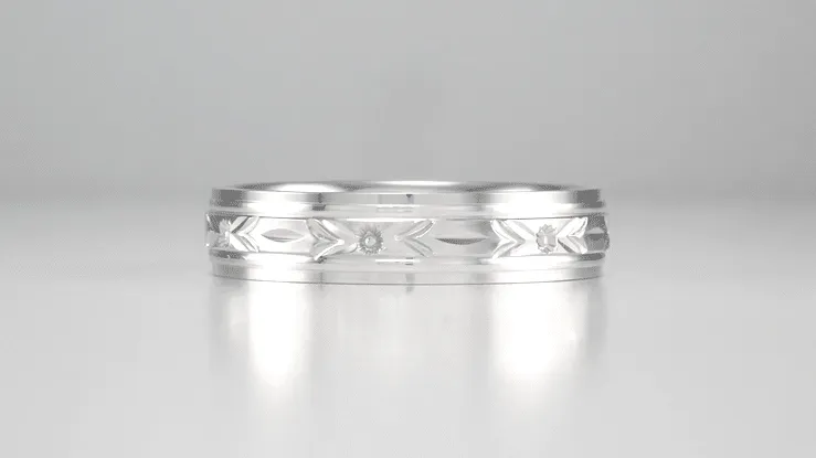 1930's Men's Floral Grooved Wedding Band in White Gold - 5mm Wide