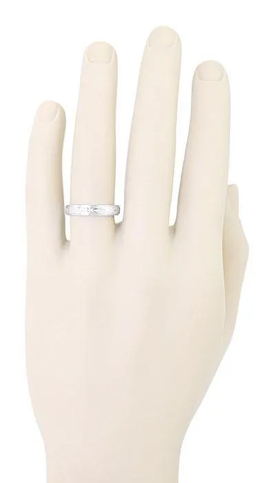1930's Men's Floral Grooved Wedding Band in White Gold - 5mm Wide