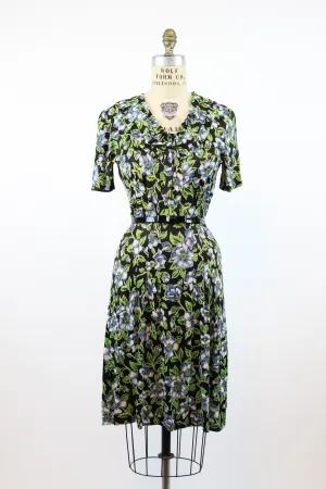 1930s rayon jersey anemone print dress small  | new fall