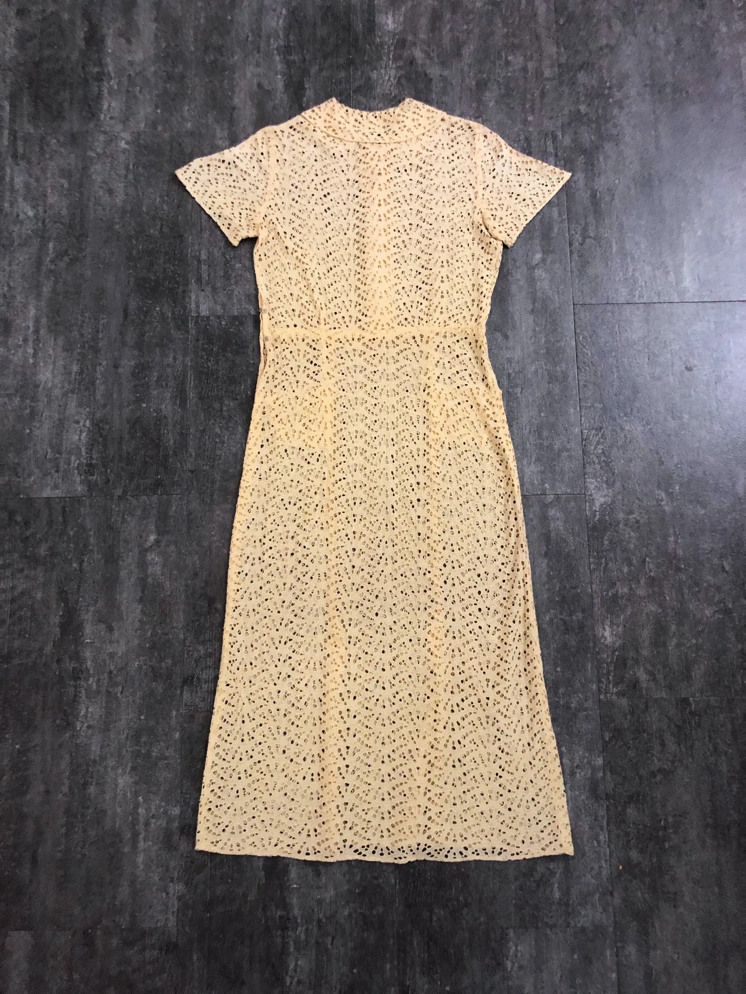 1930s yellow eyelet dress . vintage 30s dress