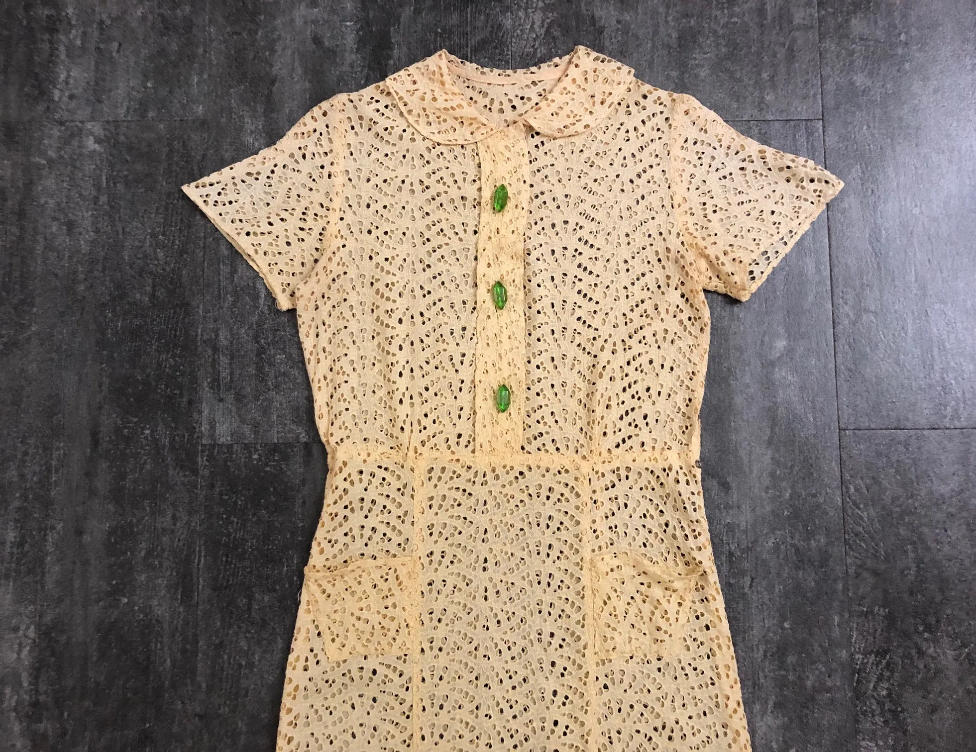 1930s yellow eyelet dress . vintage 30s dress