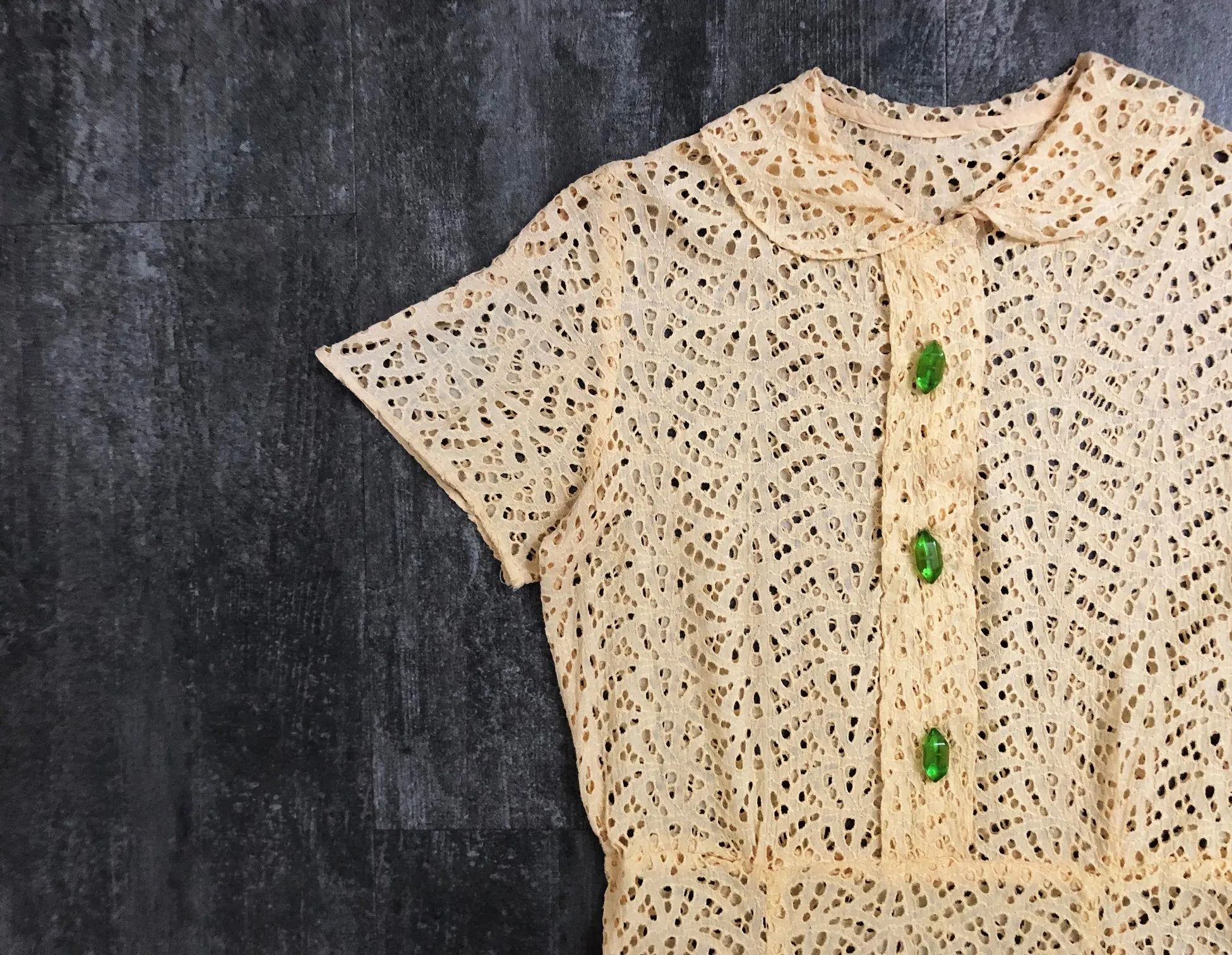 1930s yellow eyelet dress . vintage 30s dress