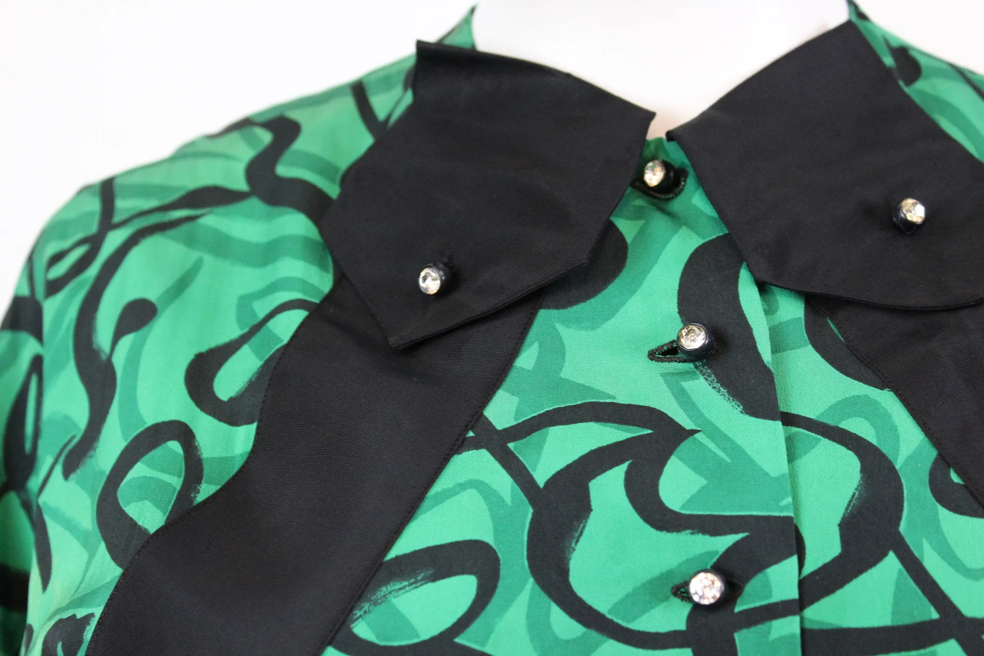 1940s green squiggle print rayon dress xs | new fall
