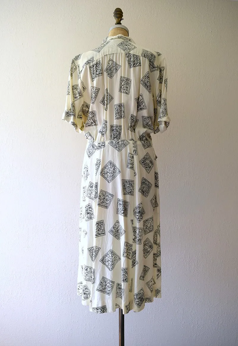 1940s rayon print dress . vintage 40s dress