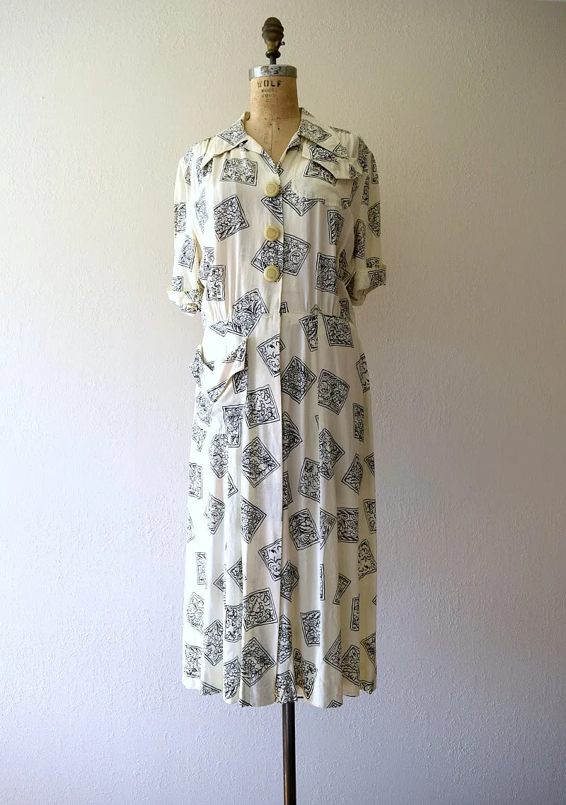1940s rayon print dress . vintage 40s dress