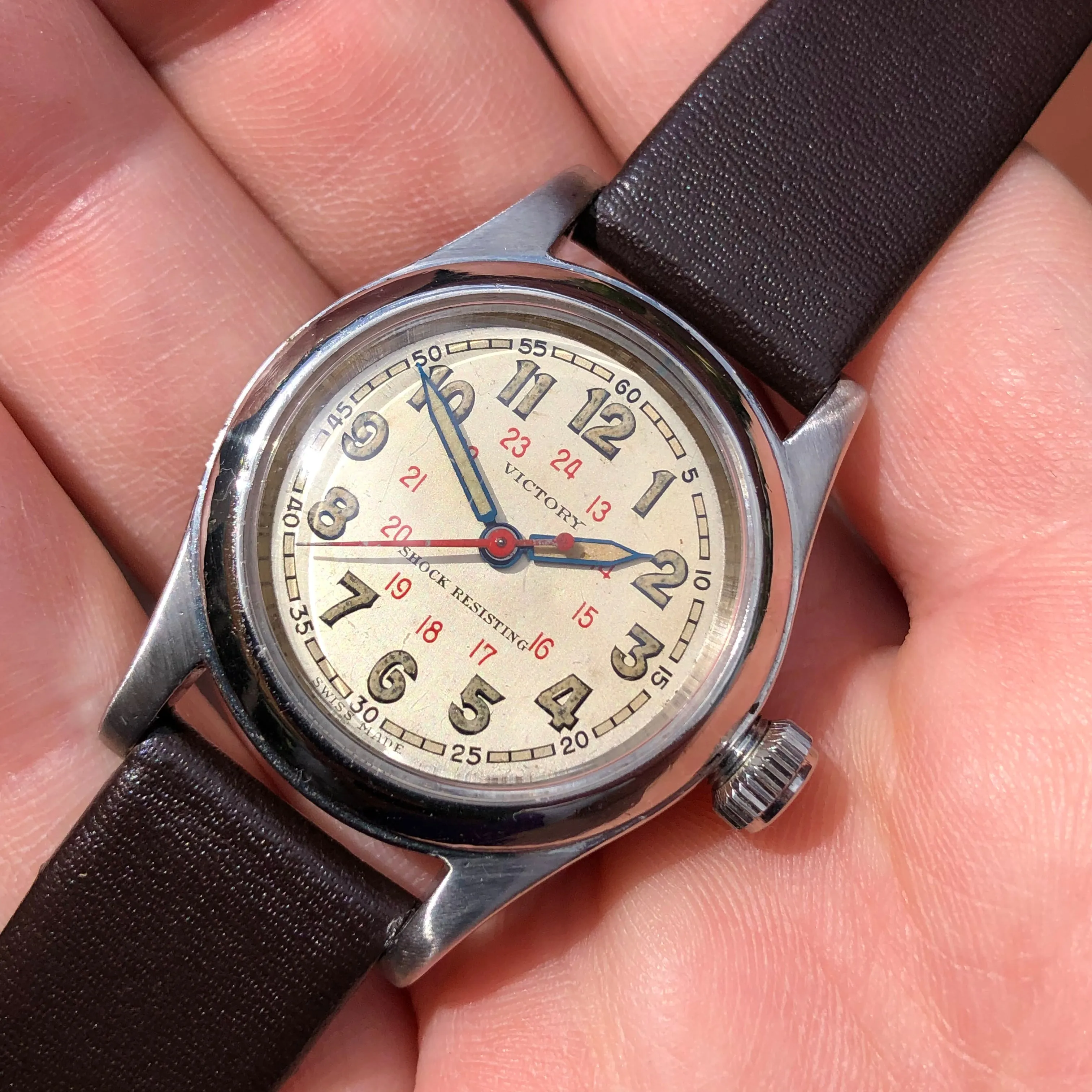 1942 Rolex Victory Shock Resisting 3136 Stainless Steel Manual 24 Hour Manual Wristwatch