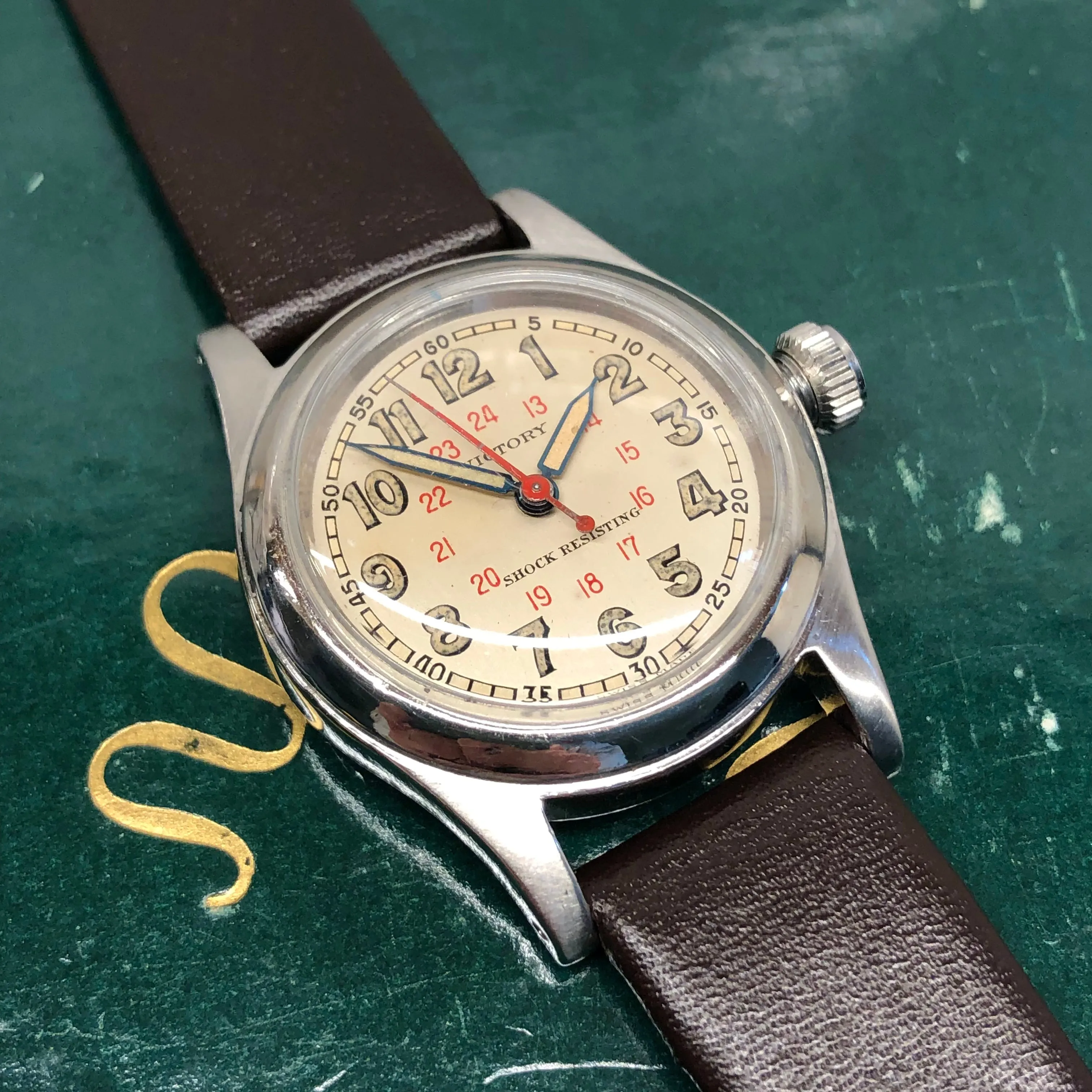 1942 Rolex Victory Shock Resisting 3136 Stainless Steel Manual 24 Hour Manual Wristwatch