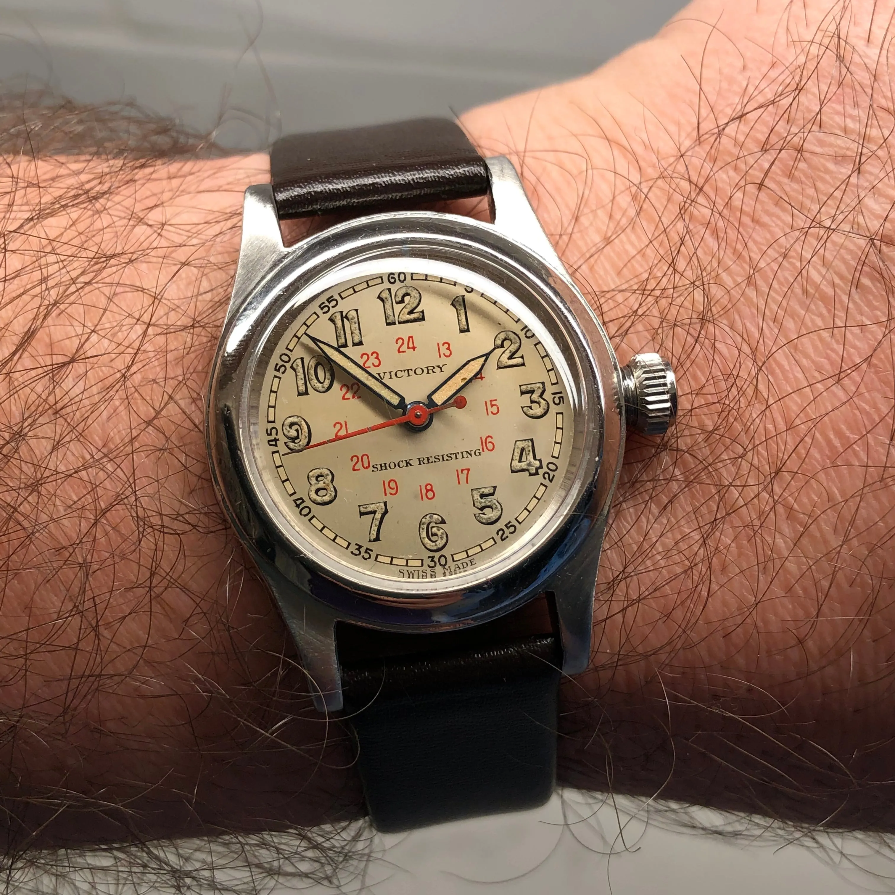 1942 Rolex Victory Shock Resisting 3136 Stainless Steel Manual 24 Hour Manual Wristwatch