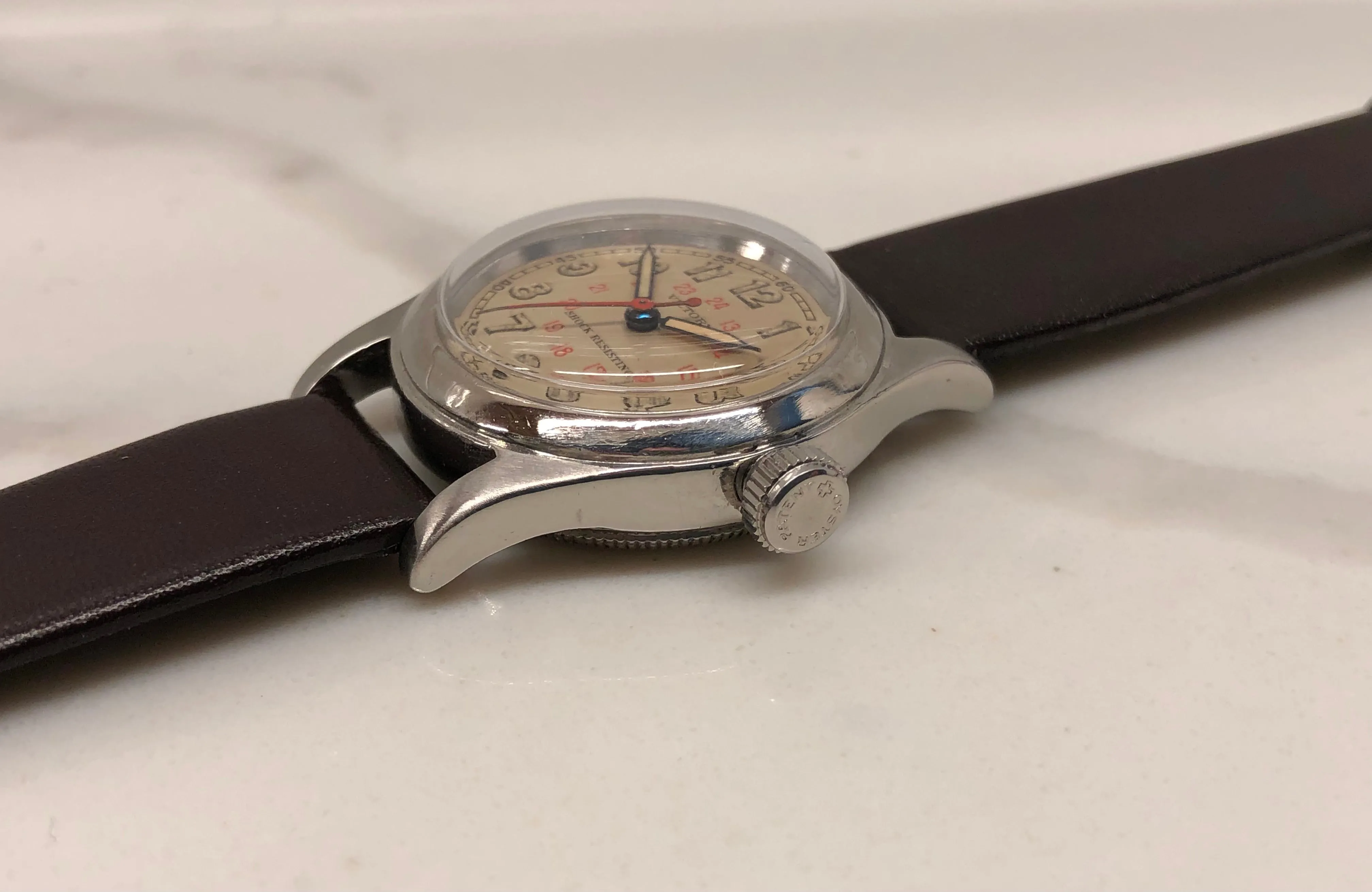 1942 Rolex Victory Shock Resisting 3136 Stainless Steel Manual 24 Hour Manual Wristwatch