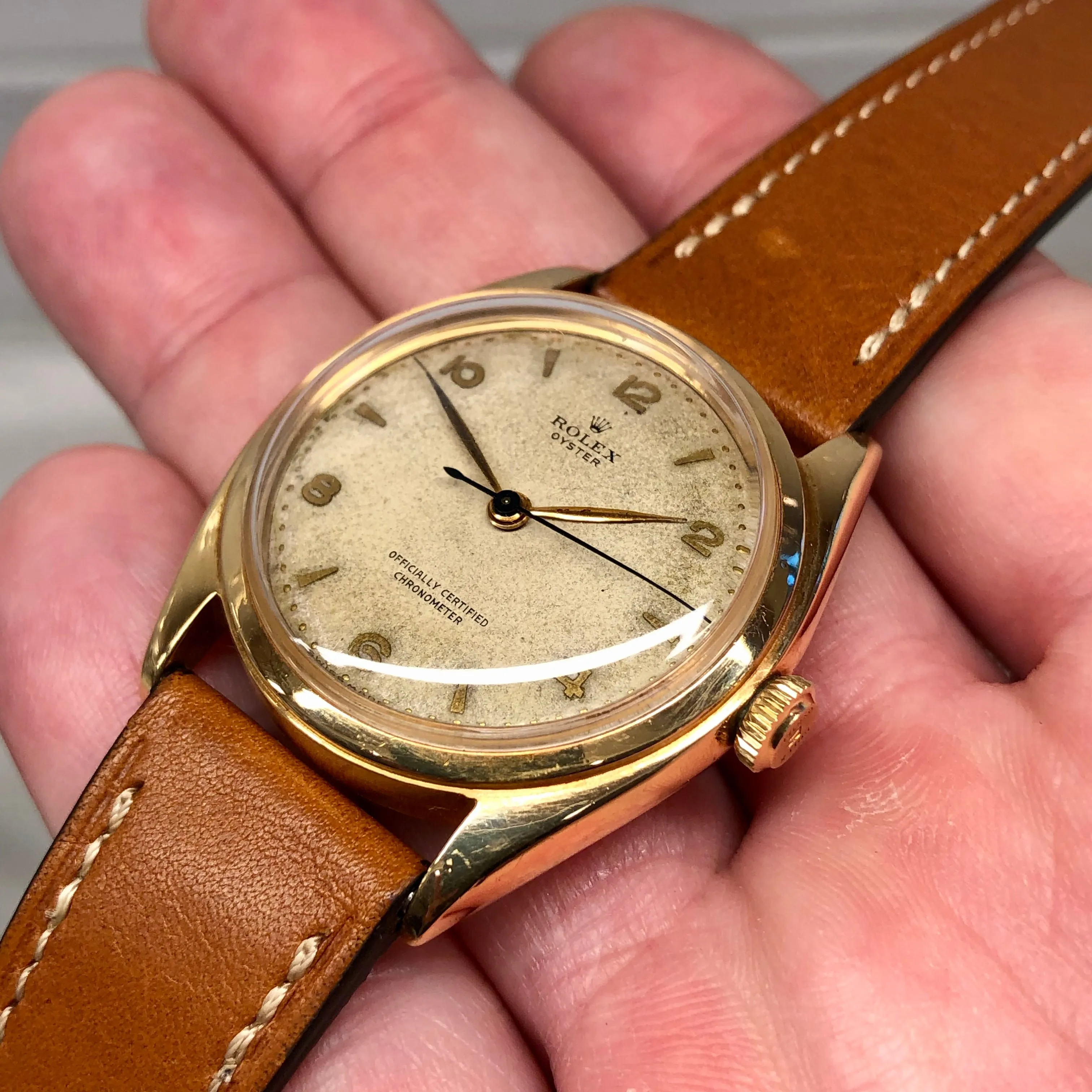 1947 Rolex Oyster 4365 18K Yellow Gold Chronometer Precision Wristwatch