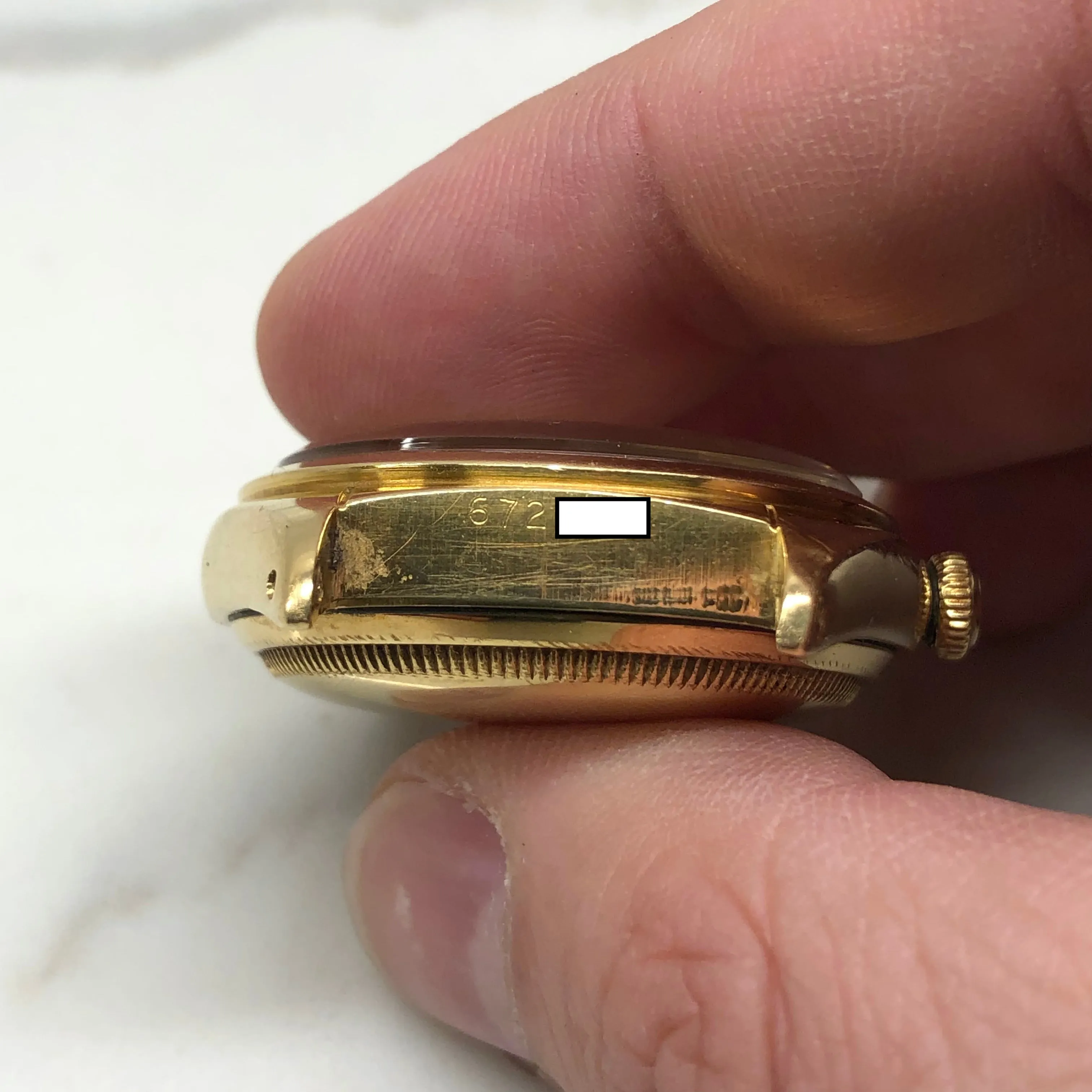 1949 Rolex Ovettone 5030 18K Yellow Gold Oyster Perpetual Big Bubbleback Roulette Wristwatch