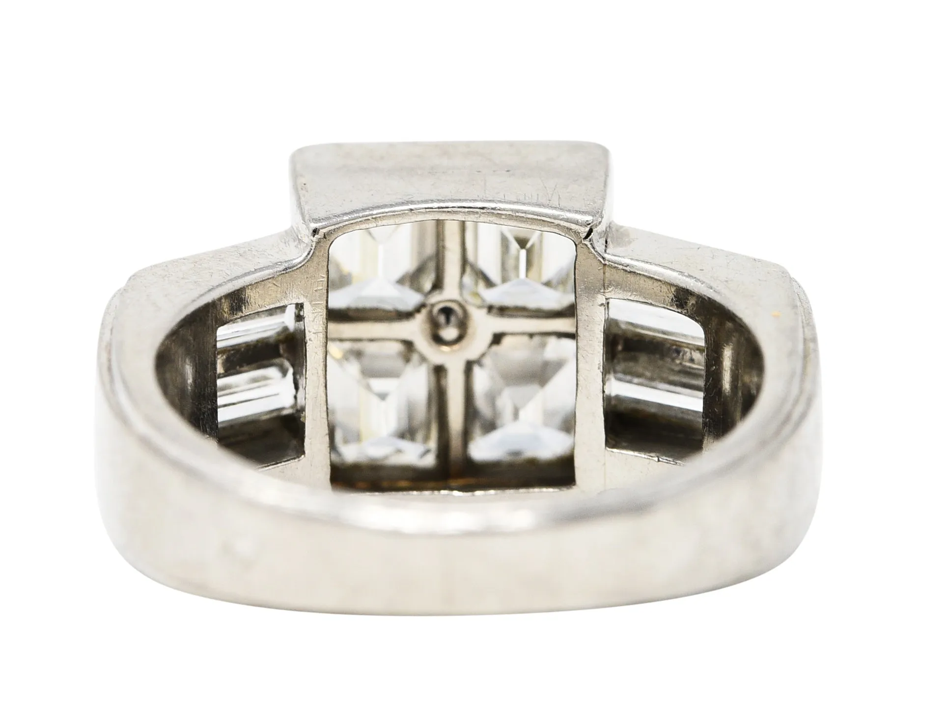 1950's French Mid-Century 3.00 CTW Emerald Cut Diamond Platinum Vintage Mystery Set Ring