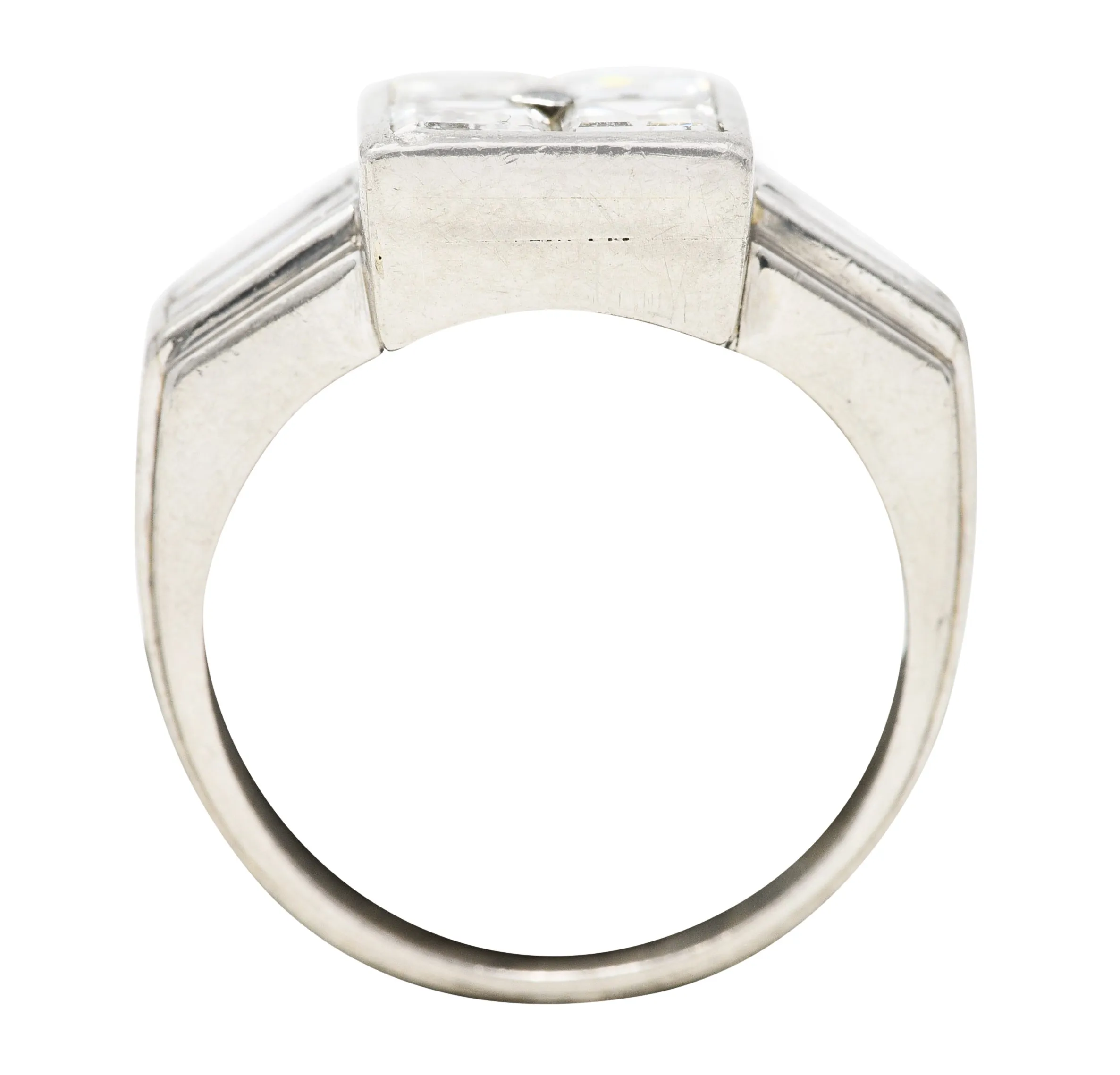 1950's French Mid-Century 3.00 CTW Emerald Cut Diamond Platinum Vintage Mystery Set Ring