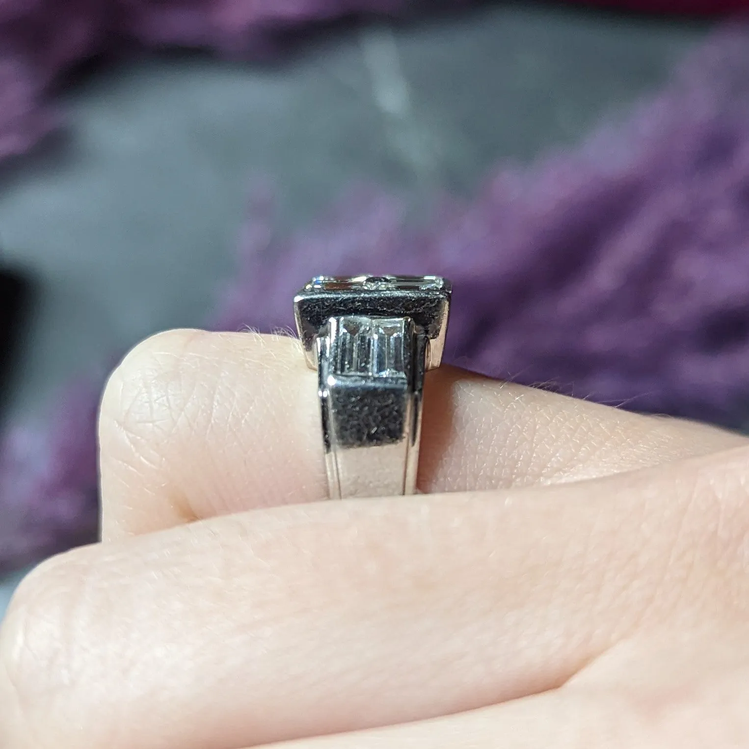 1950's French Mid-Century 3.00 CTW Emerald Cut Diamond Platinum Vintage Mystery Set Ring