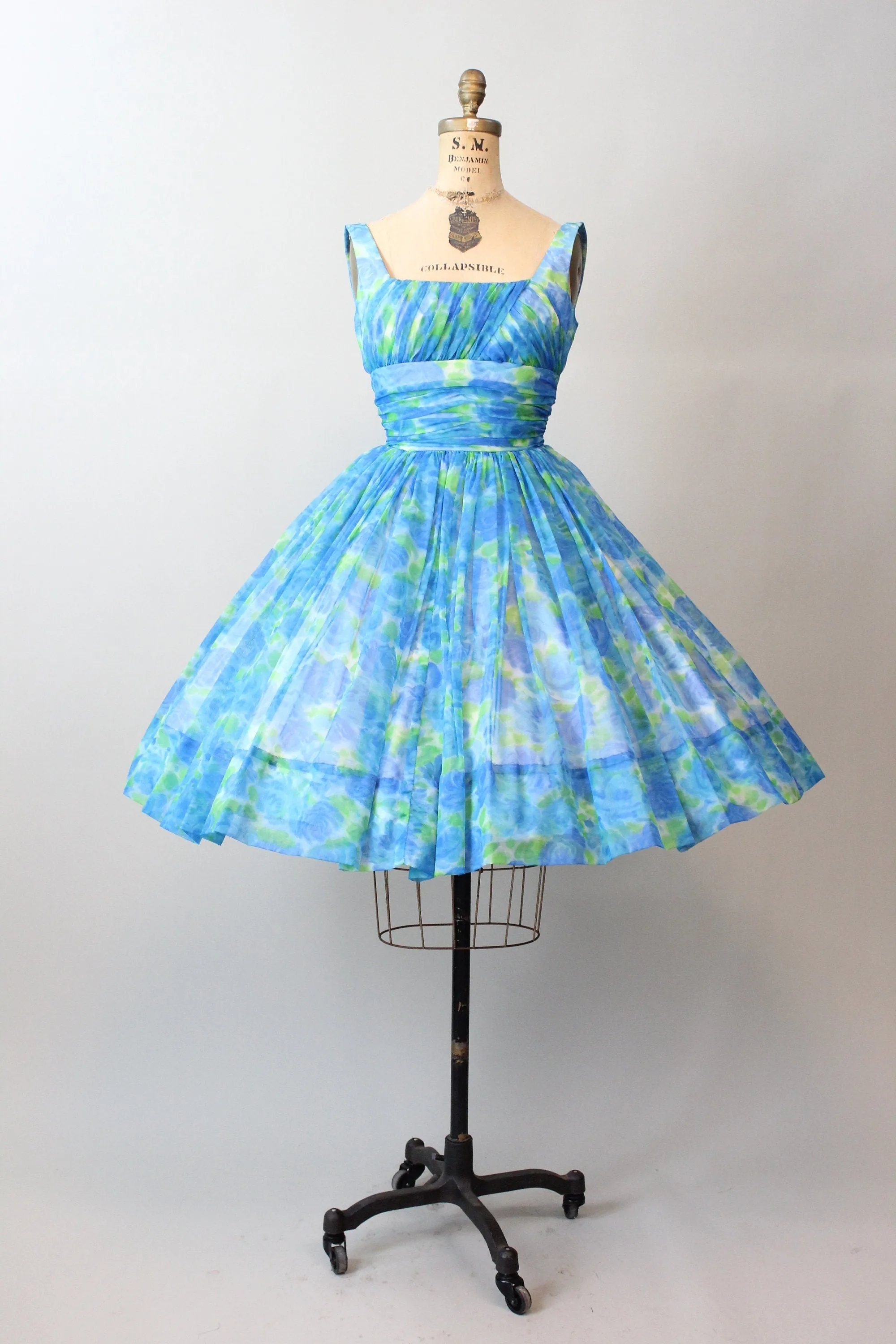 1950s GiGi YOUNG blue rose organza dress xs  | new spring