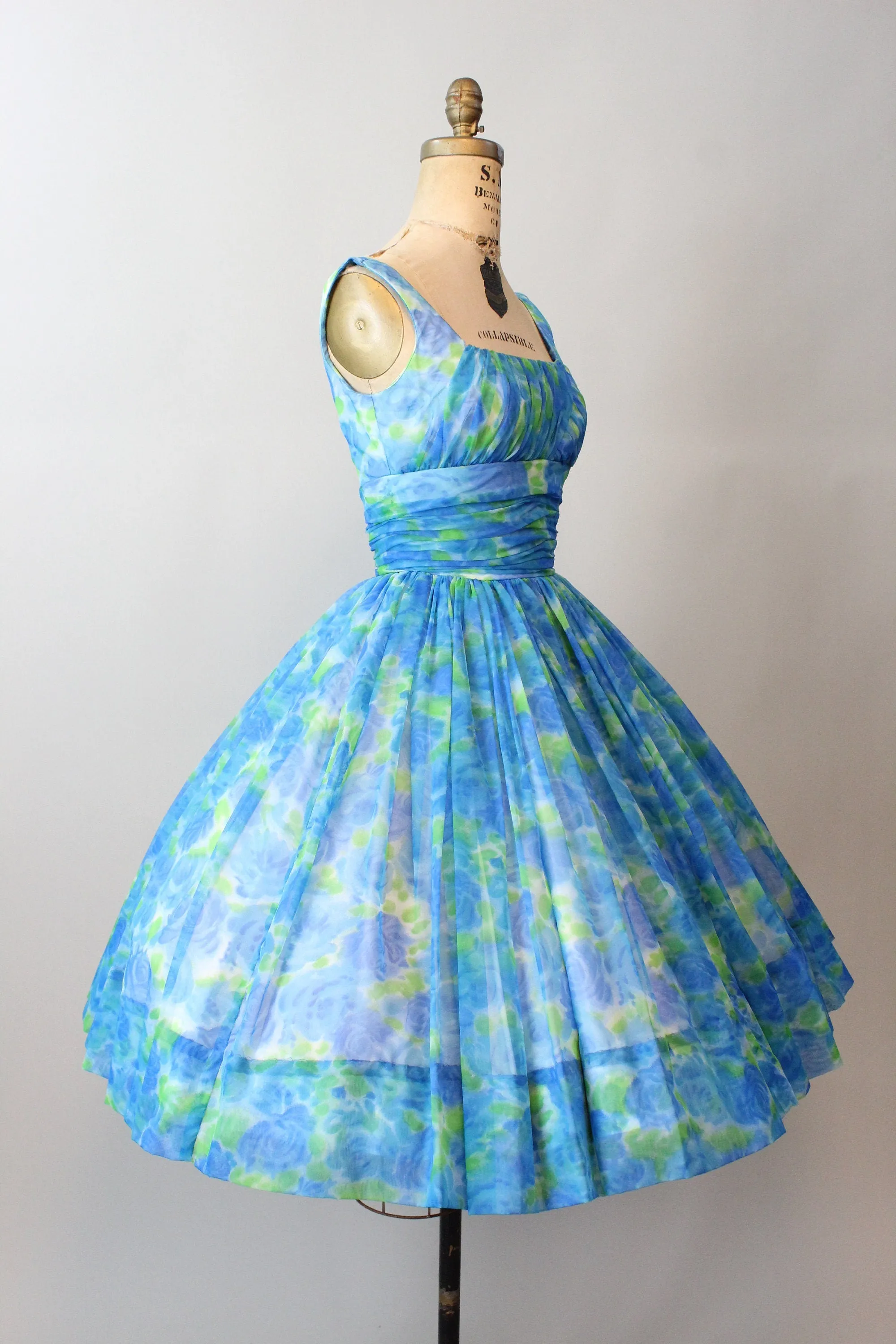 1950s GiGi YOUNG blue rose organza dress xs  | new spring