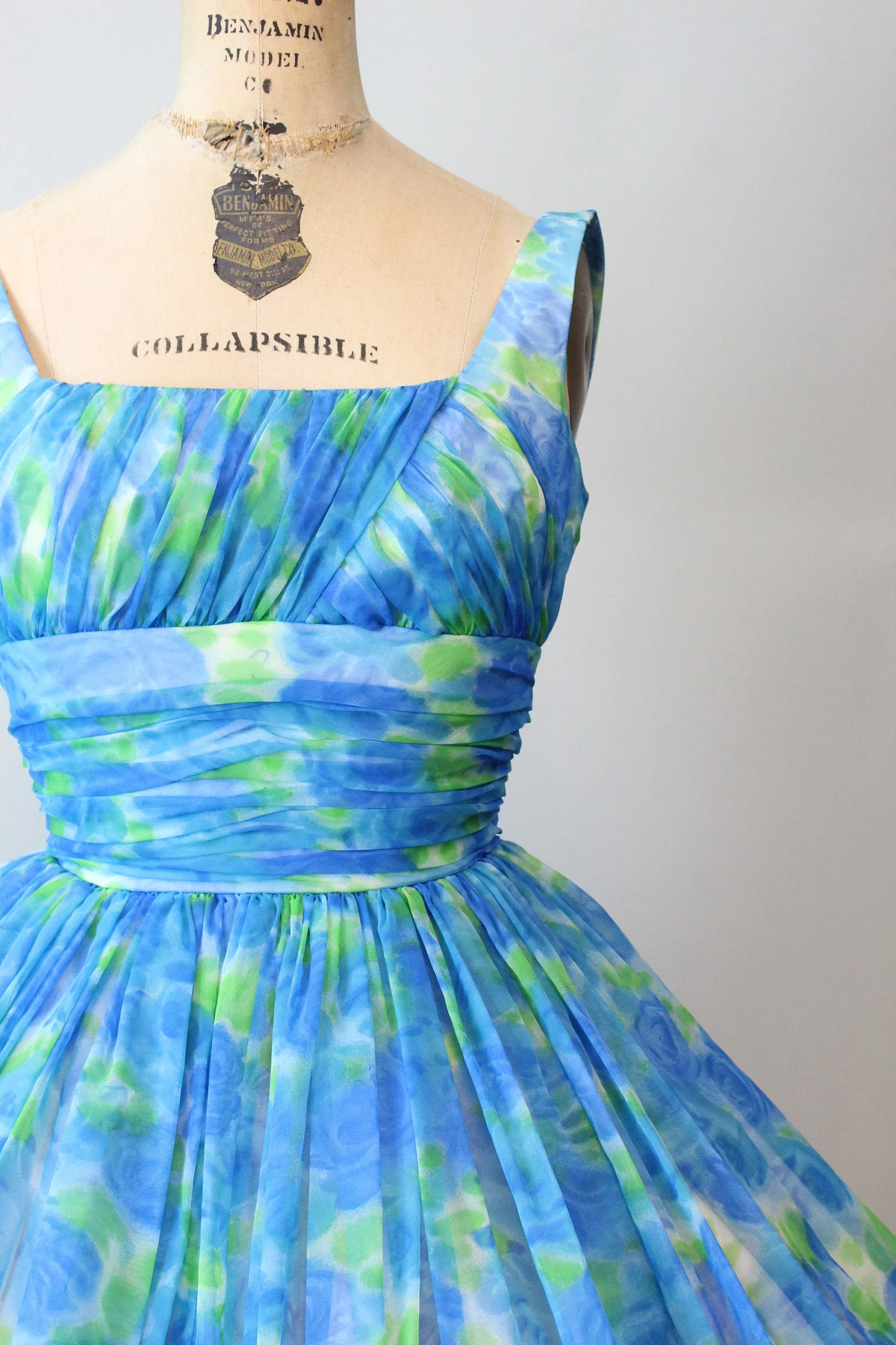 1950s GiGi YOUNG blue rose organza dress xs  | new spring