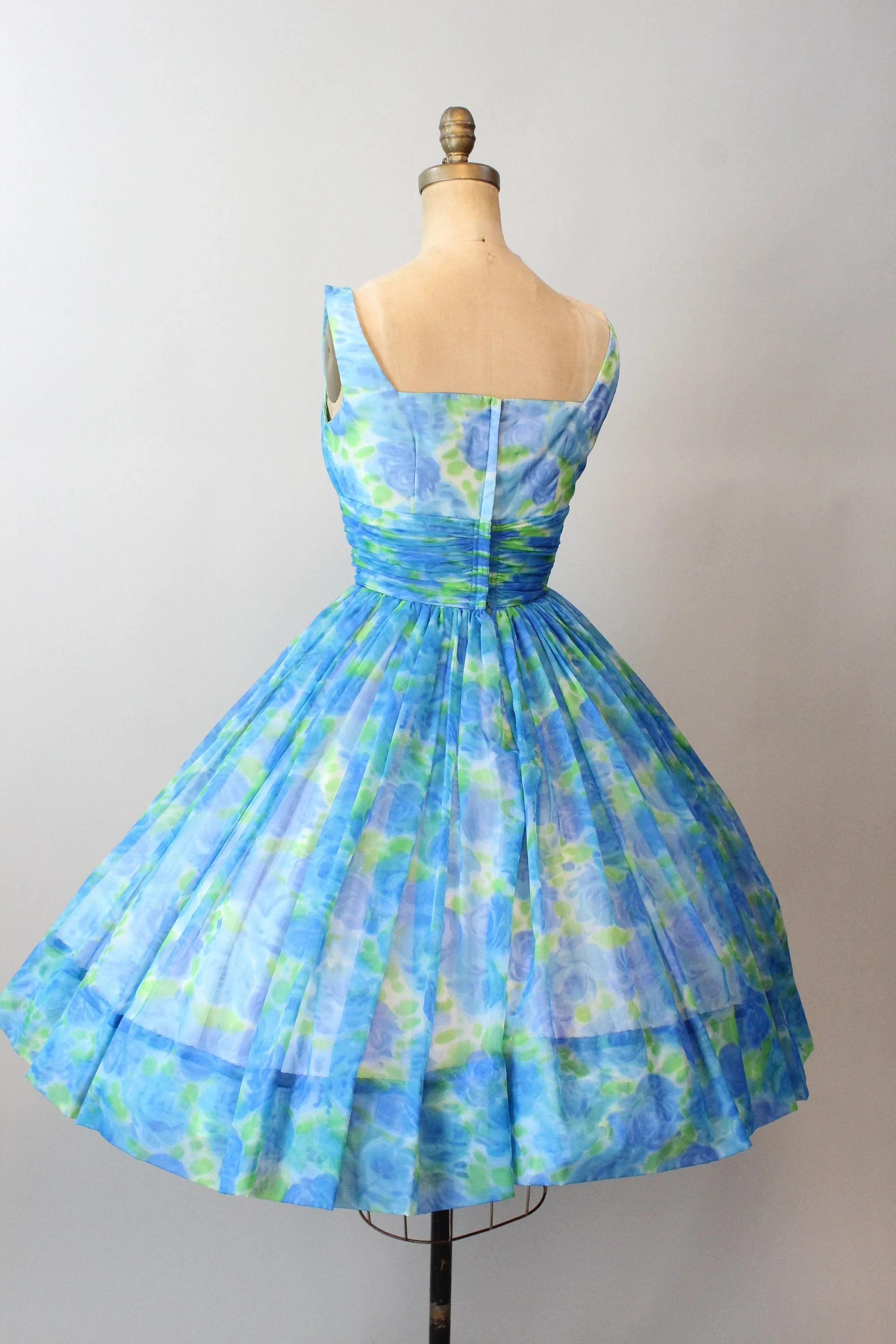 1950s GiGi YOUNG blue rose organza dress xs  | new spring