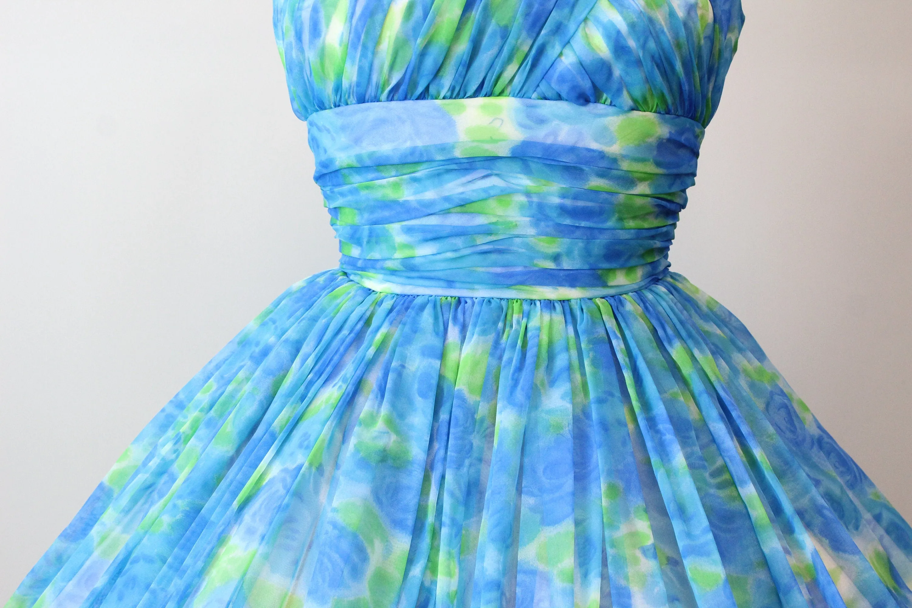 1950s GiGi YOUNG blue rose organza dress xs  | new spring